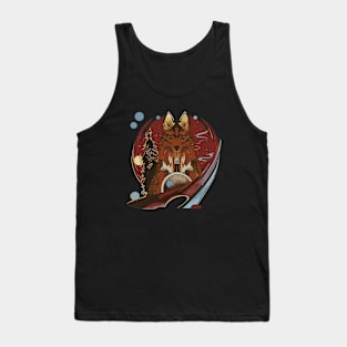 Anime cartoon style wolf with pine trees and starry night Tank Top